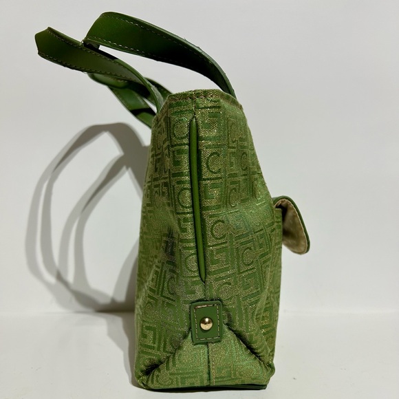 Liz Claiborne Vintage Handbag Satchel Shoulder Bag Purse Pocket Green with Gold - Picture 3 of 16